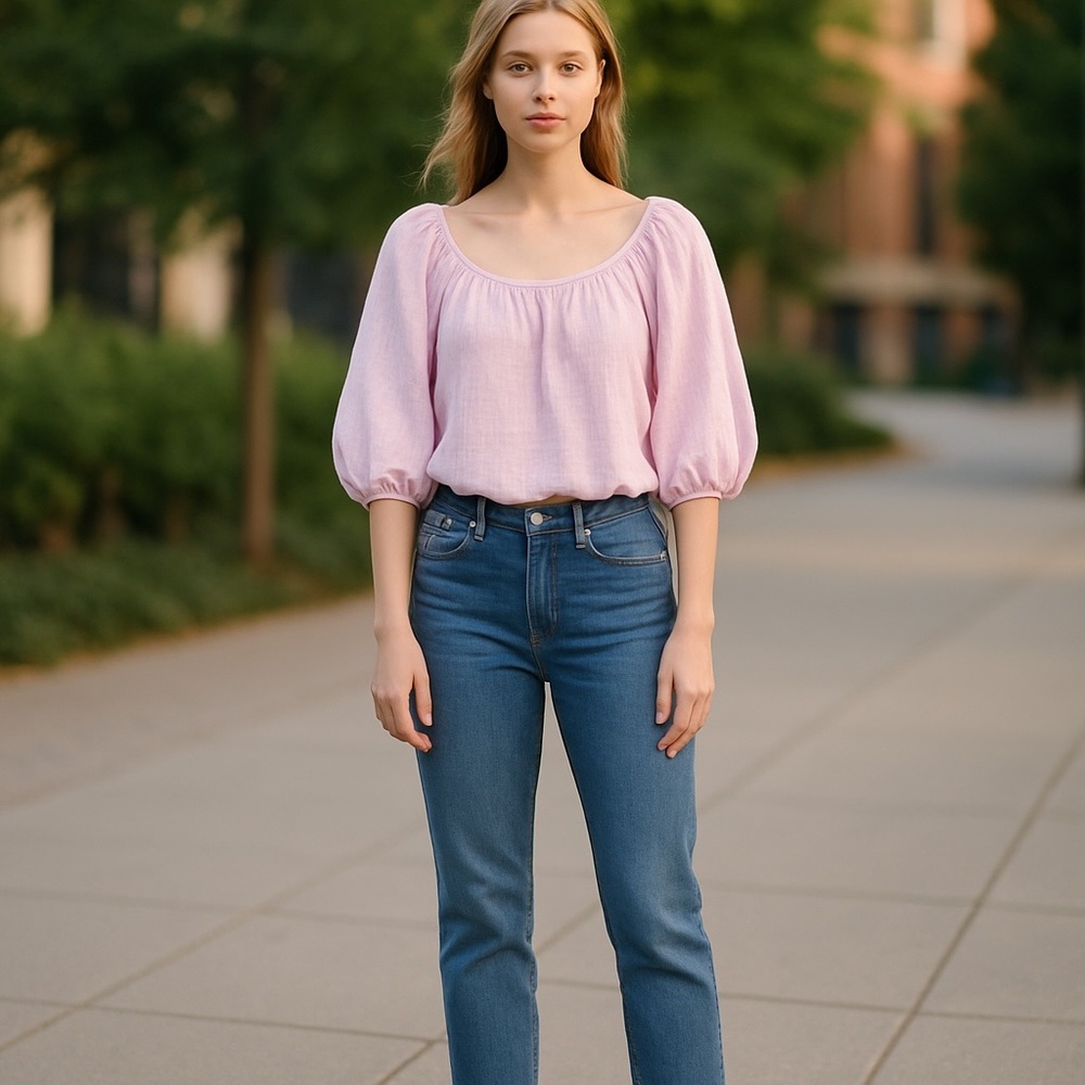 Free People Boho Light Pink Balloon Sleeve Blouse